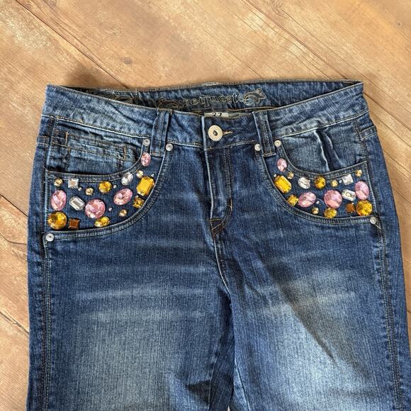 NWT Request Jeans 32 Bootcut Rhinestone Bling Pockets Stretch Denim Mid Rise - Picture 2 of 11